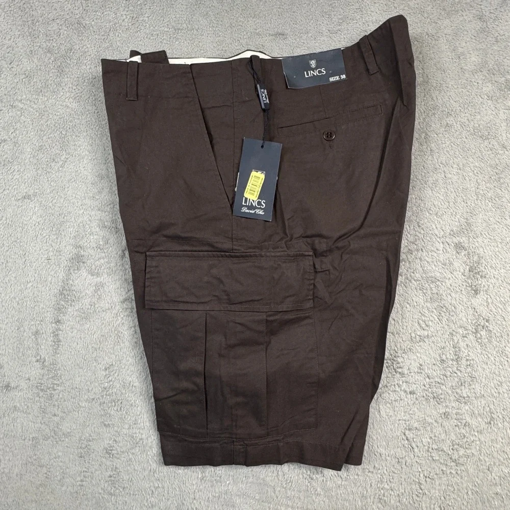 NWT Lincs David Chu Mens Cargo Shorts Brown Size W38in.Cotton Casual Utility‎